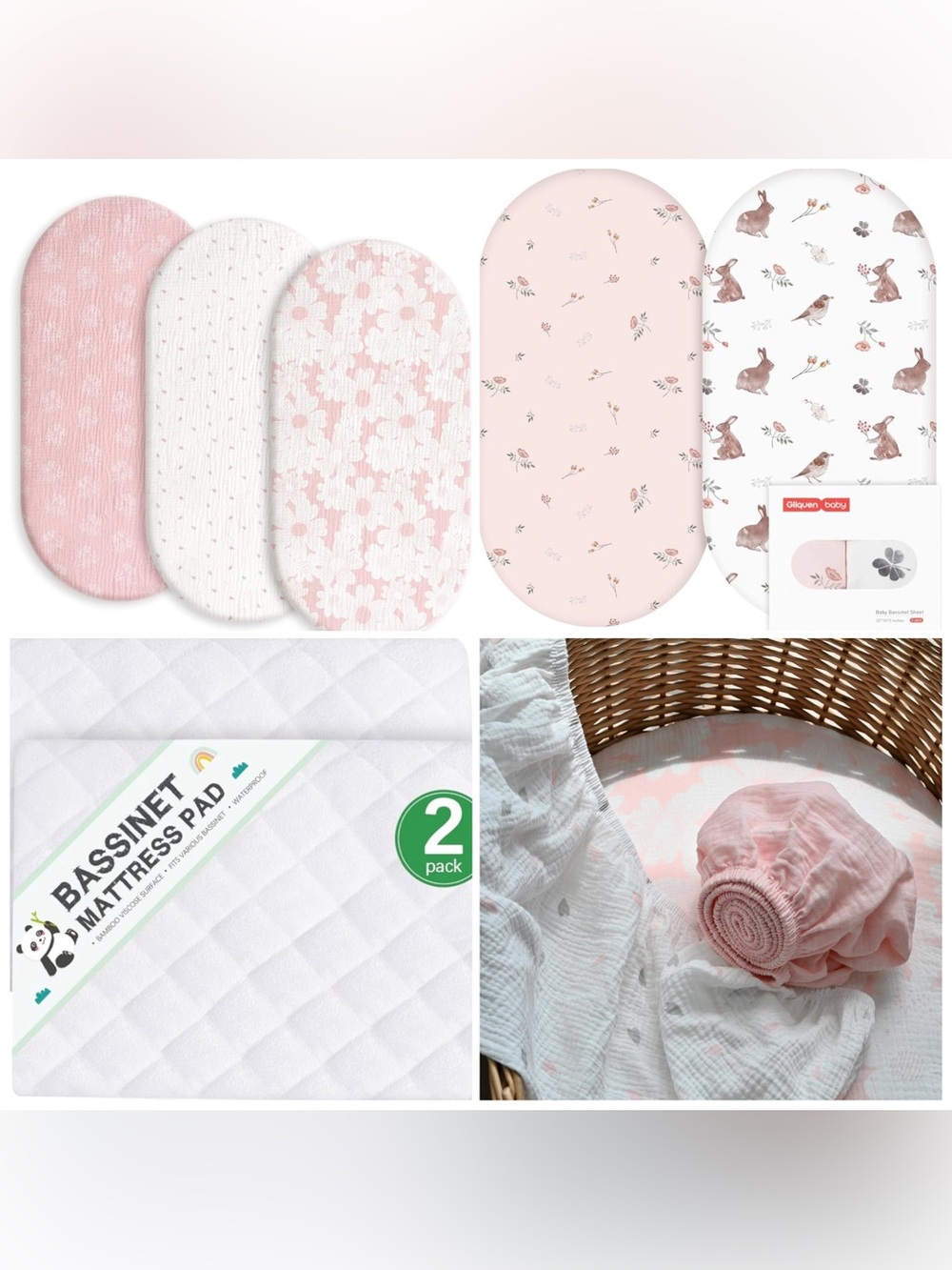 7 Piece Bundle Bassinet Mattress Pad (2) & Bassinet Sheet Set (5)